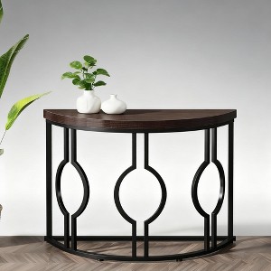 Gulches Semi-Circle Console Table 43.3”L Retro Industrial Design, Dark Distressed Finish, Sturdy Metal Frame, 120lb Capacity - 1 of 3