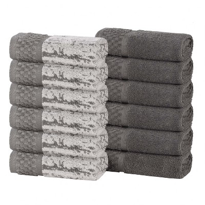 100% Cotton Medium Weight Two-Toned Jacquard and Solid Assorted Towel Set by Blue Nile Mills