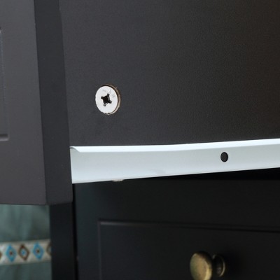 Modern Black Wood Side Table with Dual Storage Drawers and Shelf