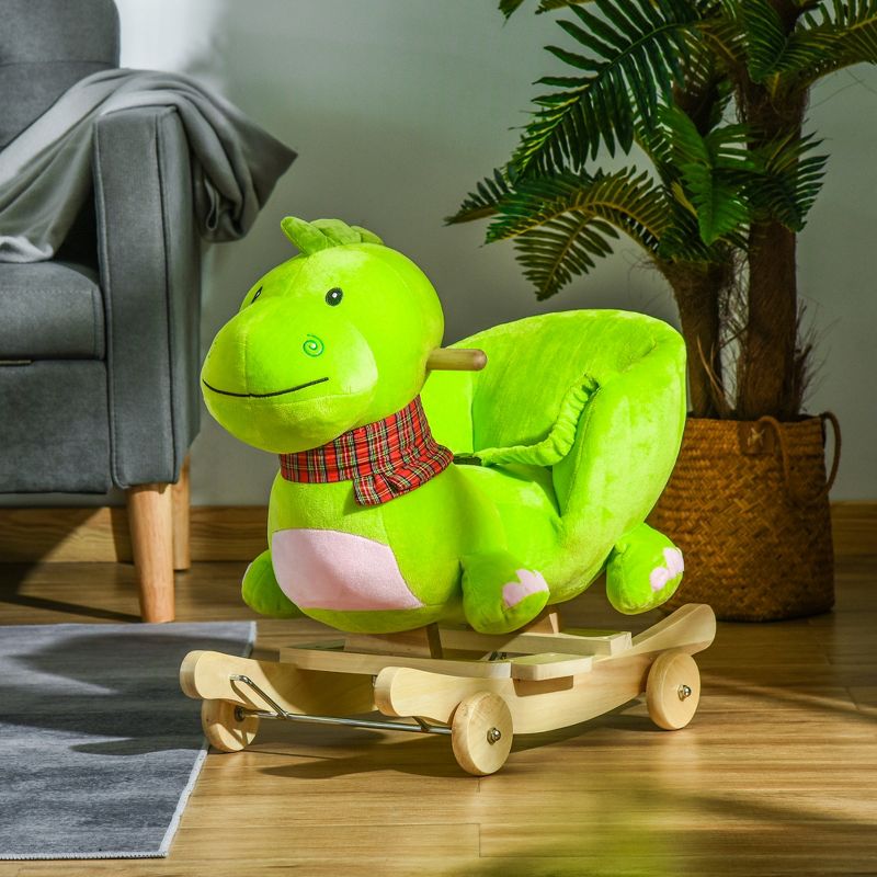 Qaba Baby Rocking horse Kids Interactive 2-in-1 Plush Ride-On Toys Stroller Rocking Dinosaur with Wheels and Nursery Song, 3 of 9