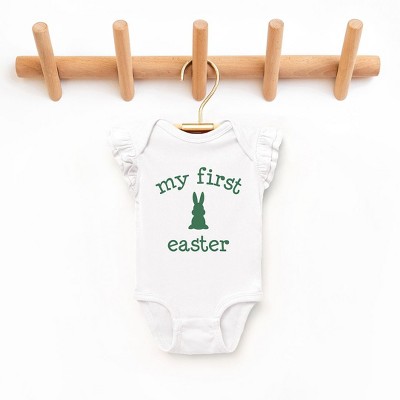 The Juniper Shop Bunny First Easter Baby Flutter Sleeve Bodysuit
