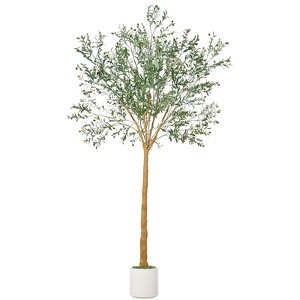 Olive Tree Artificial Indoor, Tall Large Faux Olive Tree with Planter, Realistic Fake Plant with Wooden Trunk & Fruit for Home Decor, Green - 1 of 4