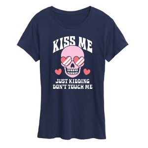 Women's - Instant Message - Valentine's Day Kiss Me Just Kidding Short Sleeve Graphic T-Shirt - 1 of 4