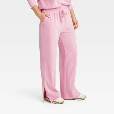 Women&#39;s Mid-Rise Velour Wide Leg Pants - JoyLab&#8482; Light Pink XS