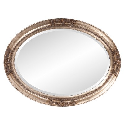 Antique Silver Oval Wood Wall Mirror with Beaded Frame