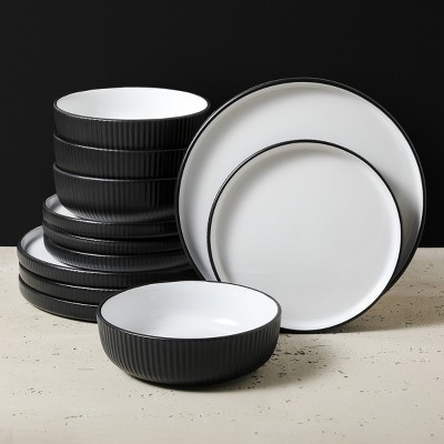 Christian Siriano Black Ceramic 12-Piece Dinnerware Set, Service for 4