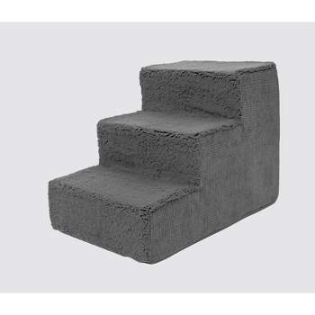 Precious Tails Faux Shearling High Density Foam Top Wide 3-Step Pet Stairs - Gray