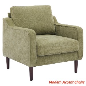 Mid Century Accent Chair for Living Room, Modern Reading Chair for Bedroom,Linen Fabric Upholstered Armchair,Comfy Single Sofa Side Chair - 1 of 4