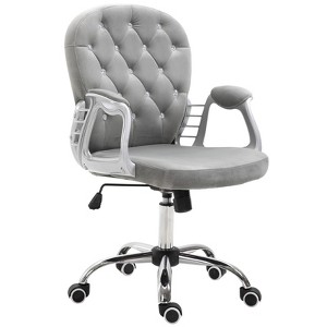 Velvet Home Office Chair, Button Tufted Desk Chair with Padded Armrests, Adjustable Height and Swivel Wheels - 1 of 4