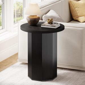 Tribesigns Round End Table, Farmhouse Pedestal Side Table, Fluted Wooden Nightstand Drink Stand for Living Room, Bedroom,Black - 1 of 4
