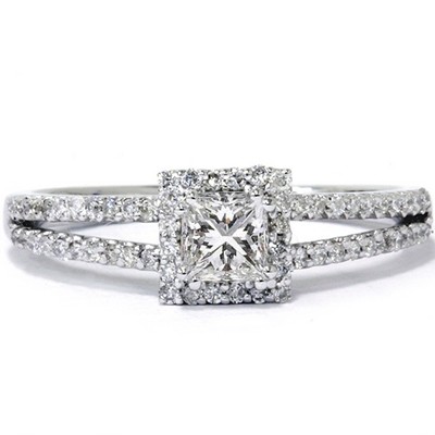 Pompeii3 5/8ct Princess Cut Halo Split Shank Engagement Ring 14K White Gold