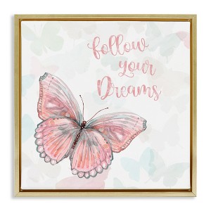 Stupell Industries Follow Your Dreams Pink Butterfly Floating Frame Canvas Art - 1 of 4
