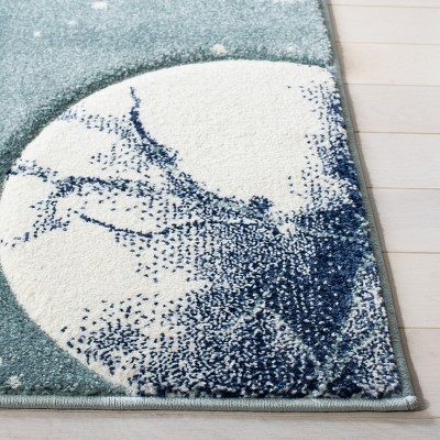 Teal and Ivory Space-Themed Kids Runner Rug