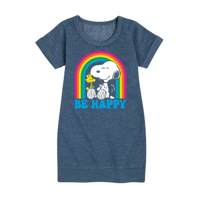 - Peanuts - Be Happy Rainbow Graphic Short Sleeve Fleece Dress