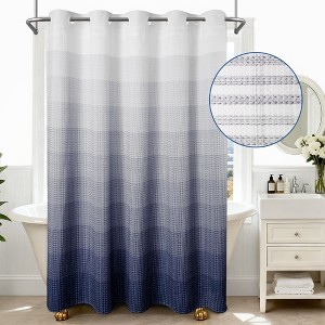 No Hook Ombre Waffle Shower Curtain with Snap-in Liner - 1 of 4
