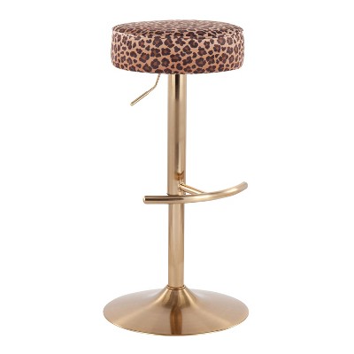 Velvet Dot Height Adjustable Barstool Velvet/Metal/Wood Gold/Leopard - LumiSource