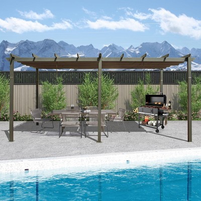 DOMETOUR 11x20FT Outdoor Retractable Pergola with Weather-Resistant Canopy, Aluminum Patio Gazebo for Garden Courtyard, Dark Gray