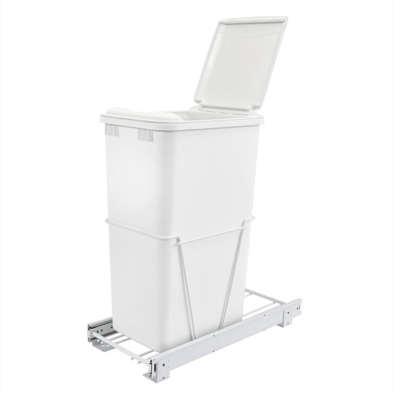 Rev-A-Shelf Single Pull Out Under Sink 50 Qt Trash Can for Base Kitchen/Bathroom Cabinets w/ Lid, Slides, and Simple Installation, White, RV-12PB-50 S, 3 of 6