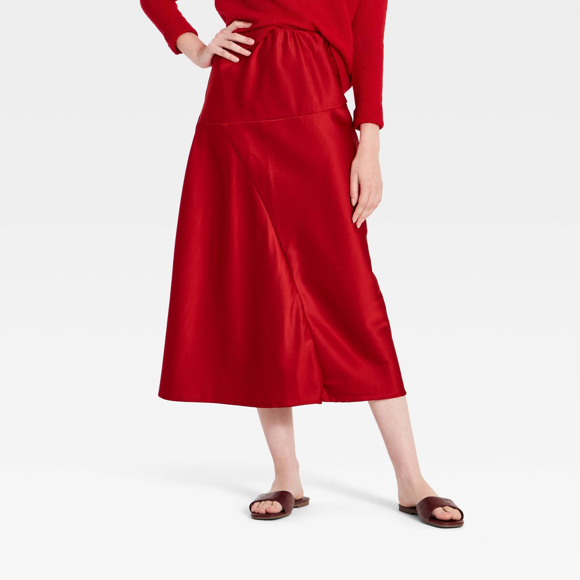 Women's Satin Midi Skirt - A New Day™ Red