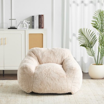 Bean Bag Chair For Adults and Kids, Faux Fur Lounge Seat with Back Support and Beige Finish for Bedroom, or Living Room-The Pop Home