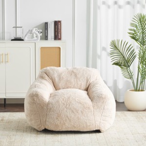 Bean Bag Chair For Adults and Kids, Faux Fur Lounge Seat with Back Support and Beige Finish for Bedroom, or Living Room-The Pop Home - 1 of 4