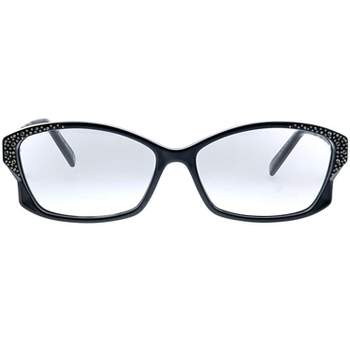 Valley Piaf | Swarovski Cat-Eye Glasses for Men & Women, Champagne W. Black Swarovski Crystals Gold Metal Trim / Clear