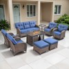 Belord Brown Wicker 9 Piece Patio Furniture Set with 5" Thick Cushions, Outdoor Fire Pit Table Set with Swivel Gliding Rocker Chairs and Club Chairs - 3 of 4