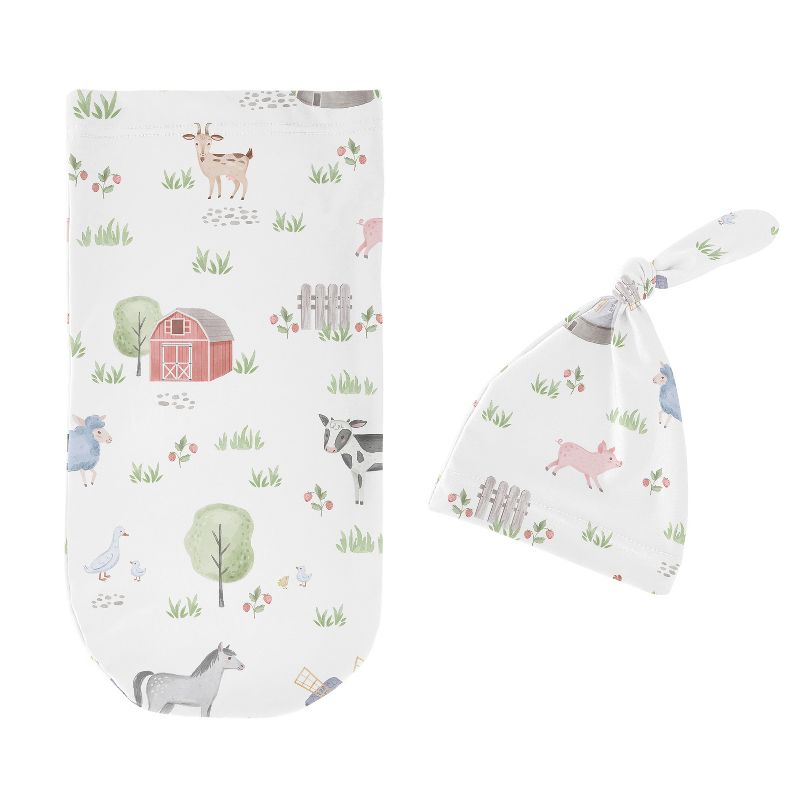 Sweet Jojo Designs Boy or Girl Gender Neutral Unisex Baby Cocoon and Beanie Hat Swaddle Wrap Farm Animals, 3 of 6