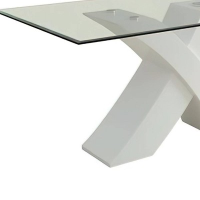 Contemporary Mid-Century 60'' White Wood & Clear Glass Dining Table