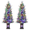 4.5ft Prelit Christmas Trees with 150 Two-Color Lights & 20 Clusters Red Berry, Artificial Potted Xmas Tree with 8 Light-Modes, Elk Base, 2 PCS - 3 of 4