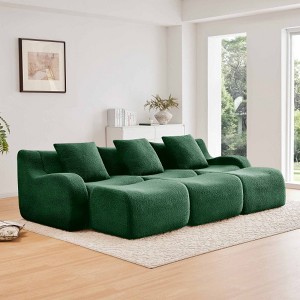 AENKYO Teddy Fabric Modular Deep Seat Sofa, 2 Pillows No Assembly Required Plush Boneless Sectional with Anti-Slip Base, Camel - 1 of 4