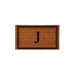Evergreen Monogram Indoor Outdoor 100% Natural Coir Doormat 28" x 16" |  Letter  "J" - 1 of 4