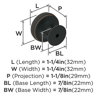 Oil Rubbed Bronze Round Cabinet Knob with Mounting Hardware