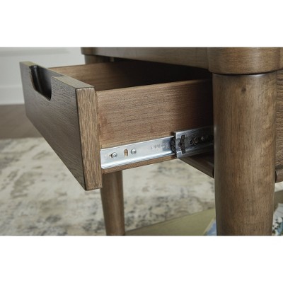 Brown Wood Rectangular End Table with Storage Drawer