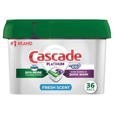 Cascade Platinum + Oxi Dishwasher Pods, ActionPacs Dishwasher Detergent Tabs, Fresh Scent - 36ct