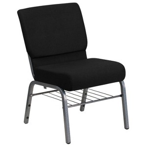 Flash Furniture HERCULES™ Series Auditorium Chair - Chair with Storage - 21inch Wide Seat - Black Fabric/Silver Vein Frame - 1 of 4