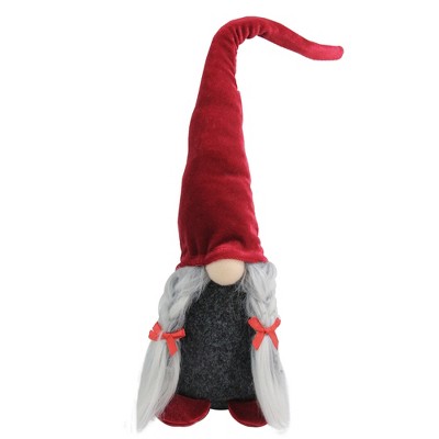 Northlight 17" Plush Red and Gray Velvet Santa Wife Gnome with Braids Christmas Table Top Decoration