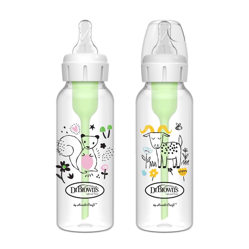 Dr. Brown&#39;s Anti-Colic Options+ Narrow Baby Bottle - Squirrel and Goat Deco - 9 fl oz/2pk, 1 of 16
