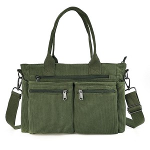 Womens Casual Corduroy Tote Bags with Multiple Pockets Fashion Hobo Crossbody Bag Travel Shoulder Bags Cute Purse Handbag (Green) - 1 of 4