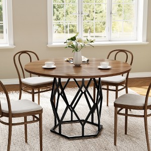 47" Round Wood Dining Table with Rust-Proof Metal Base, Stable Streamlined Design for 4-6 People, Multifunctional Kitchen, Office Furniture - 1 of 4