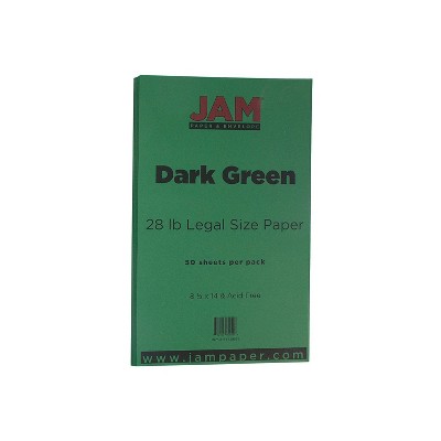 JAM Paper Legal Matte 28lb Paper 8.5 x 14 Dark Green 50 Sheets/Pack (64429551) 