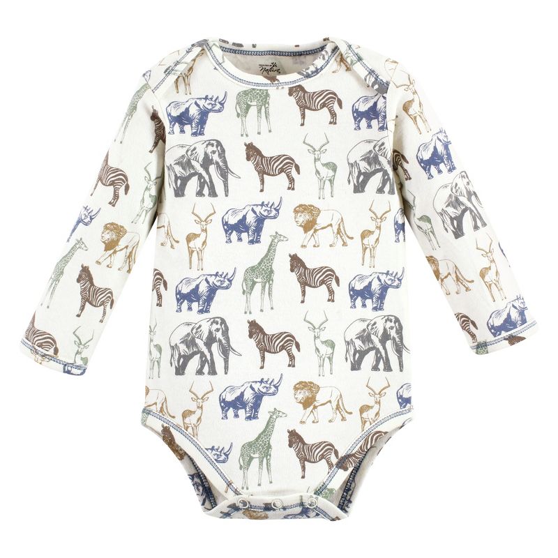 Touched by Nature Infant Boy Organic Cotton Long-Sleeve Bodysuits, Boy Safari, 5 of 8