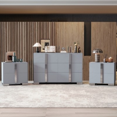 Modern Mirrored 6-Drawer Dresser with 2 Bedside Tables, 3-Piece Storage Cabinet Set for Bedroom, Living Room, or Entryway – The Pop Home