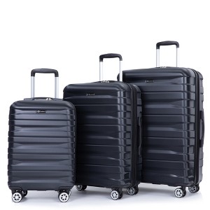 Gulches 3 Piece Luggage Sets PC Lightweight & Durable Expandable Suitcase with Two Hooks, Double Spinner Wheels, TSA Lock, (21/25/29) Black - 1 of 4