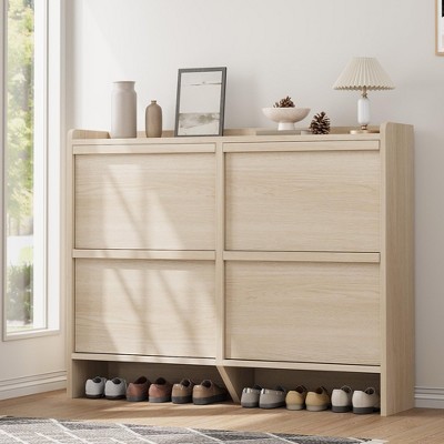 Shoe Cabinet with 3 Flip Drawers, Wooden Shoe Organizer Cabinet with Adjustable Shelf, Shoe Storage