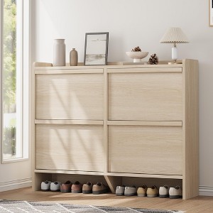 Shoe Cabinet with 3 Flip Drawers, Wooden Shoe Organizer Cabinet with Adjustable Shelf, Shoe Storage - 1 of 4