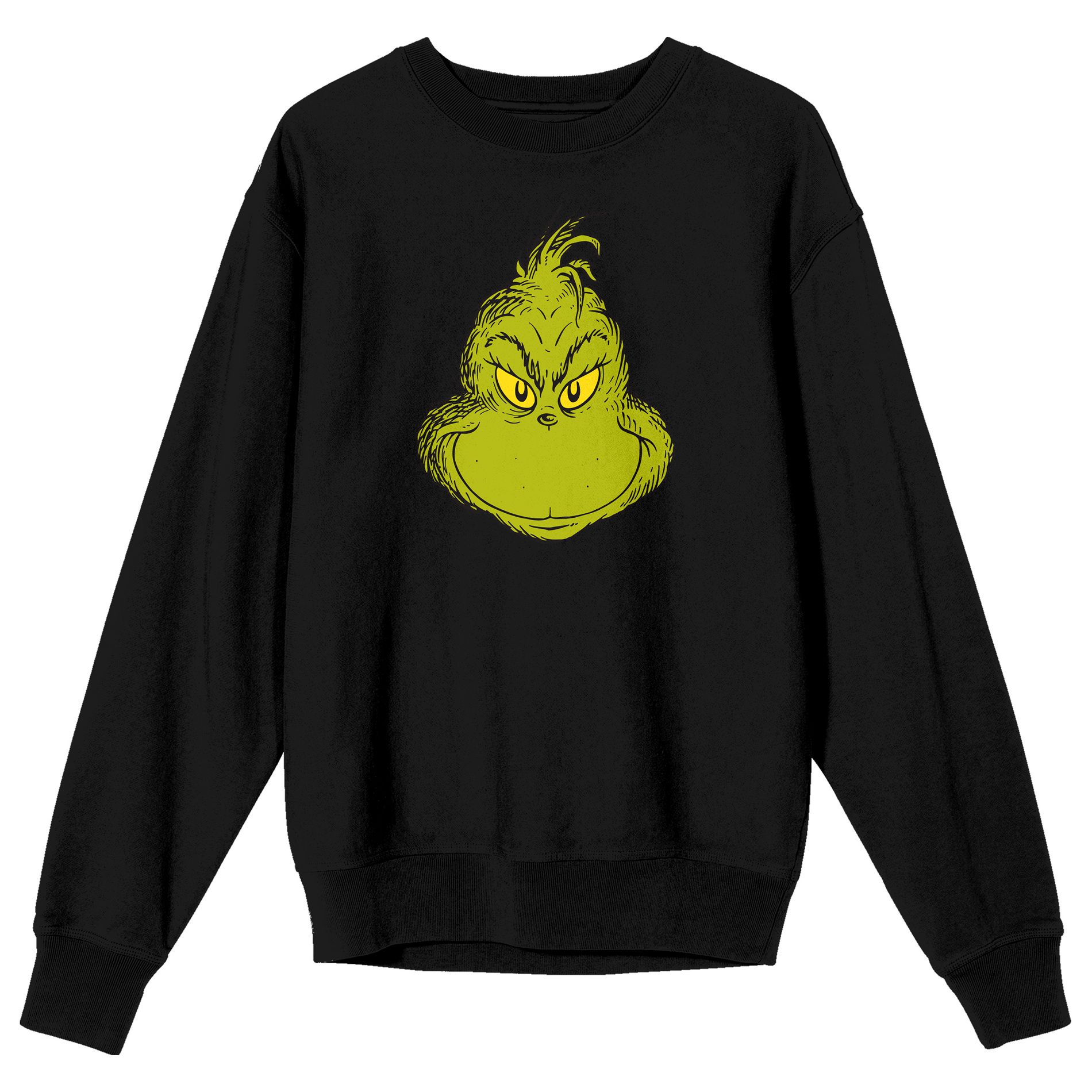 The Grinch Smiling Face Adult Black Crew Neck Long Sleeve Sweatshirt