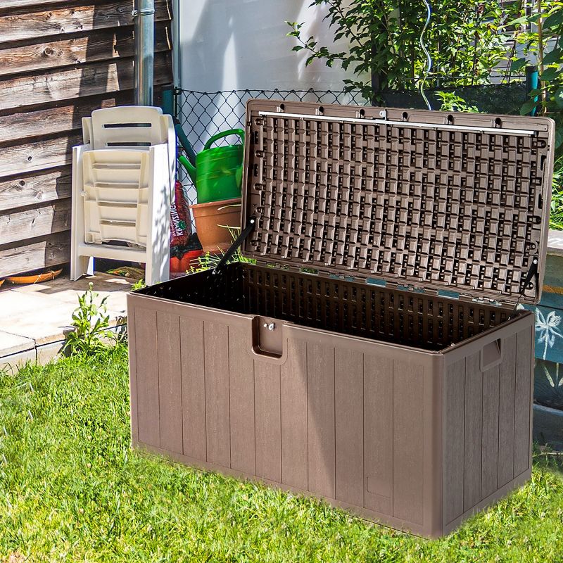 Costway 105 Gallon Outdoor Resin Deck Box All Weather Lockable Storage Container Brown, 2 of 11
