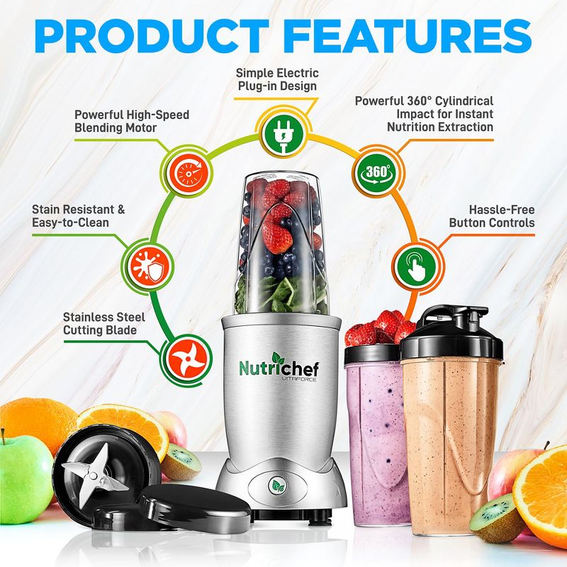 NutriChef Personal Electric Single Serve Blender 1200W, Stainless, 2 of 10