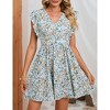 Coolmee Women's Summer Mini Dress V-Neck Ruffle Cape Sleeve Floral Print Casual Bodycon Tie Back Beach Short Dress - 2 of 4
